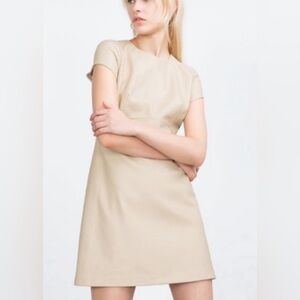 Zara NWT Cap Sleeve PU Leather Mini Dress Size L